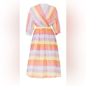 Tara Jarmon Stripey Midi dress with pastel colors and 3/4 length sleeves size S